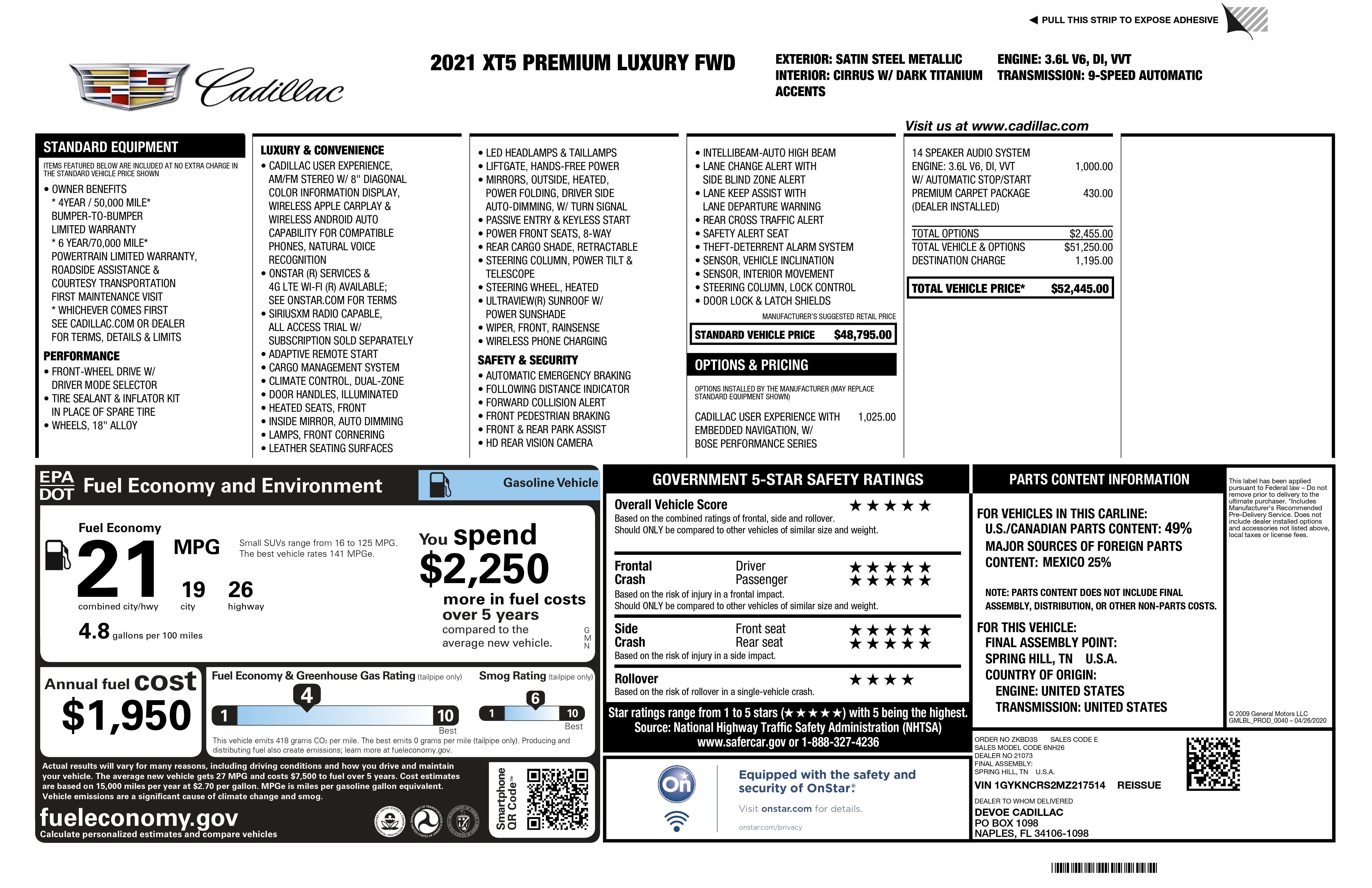 2021 Cadillac XT5 Premium Luxury