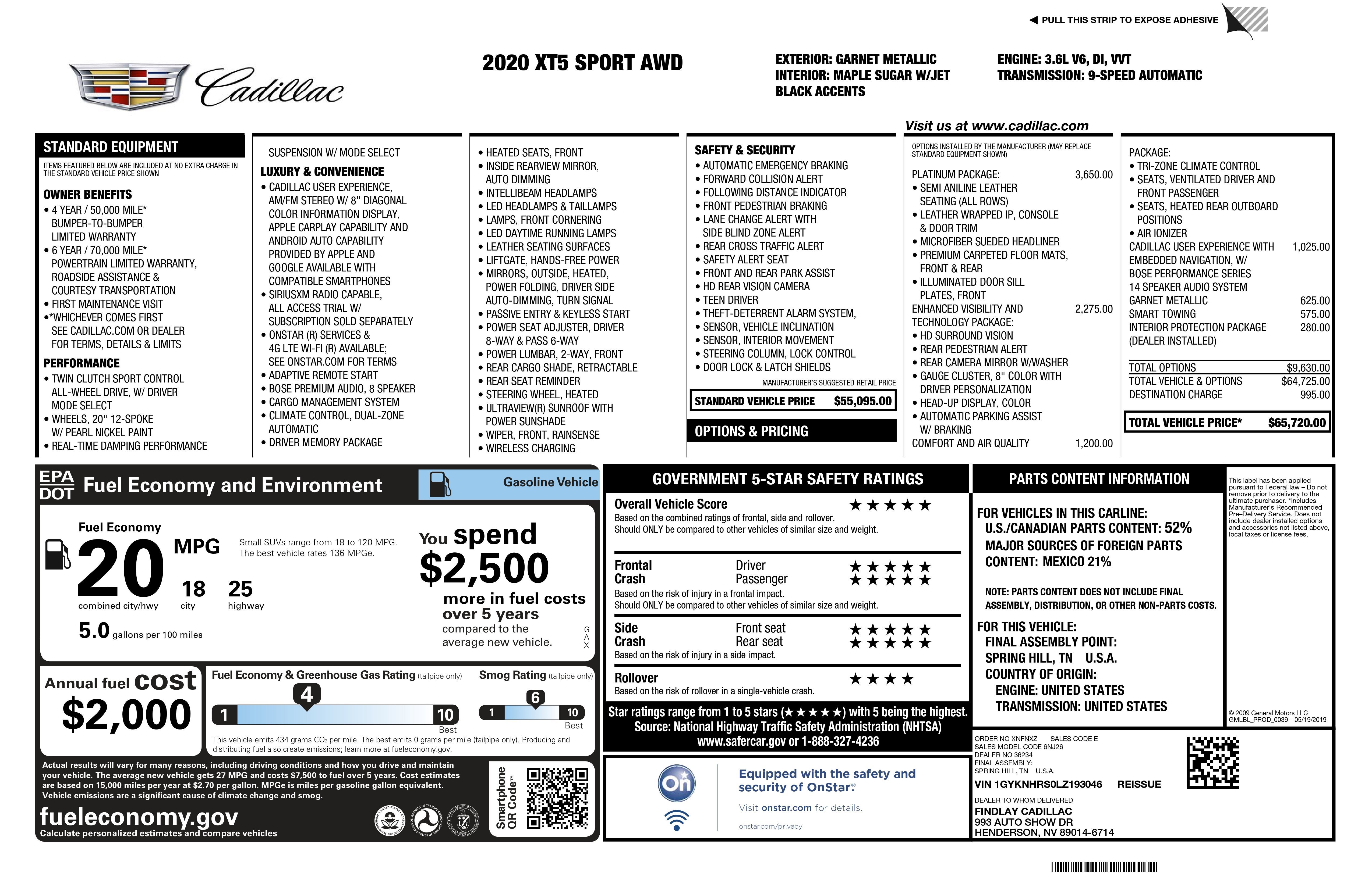2020 Cadillac XT5 Sport