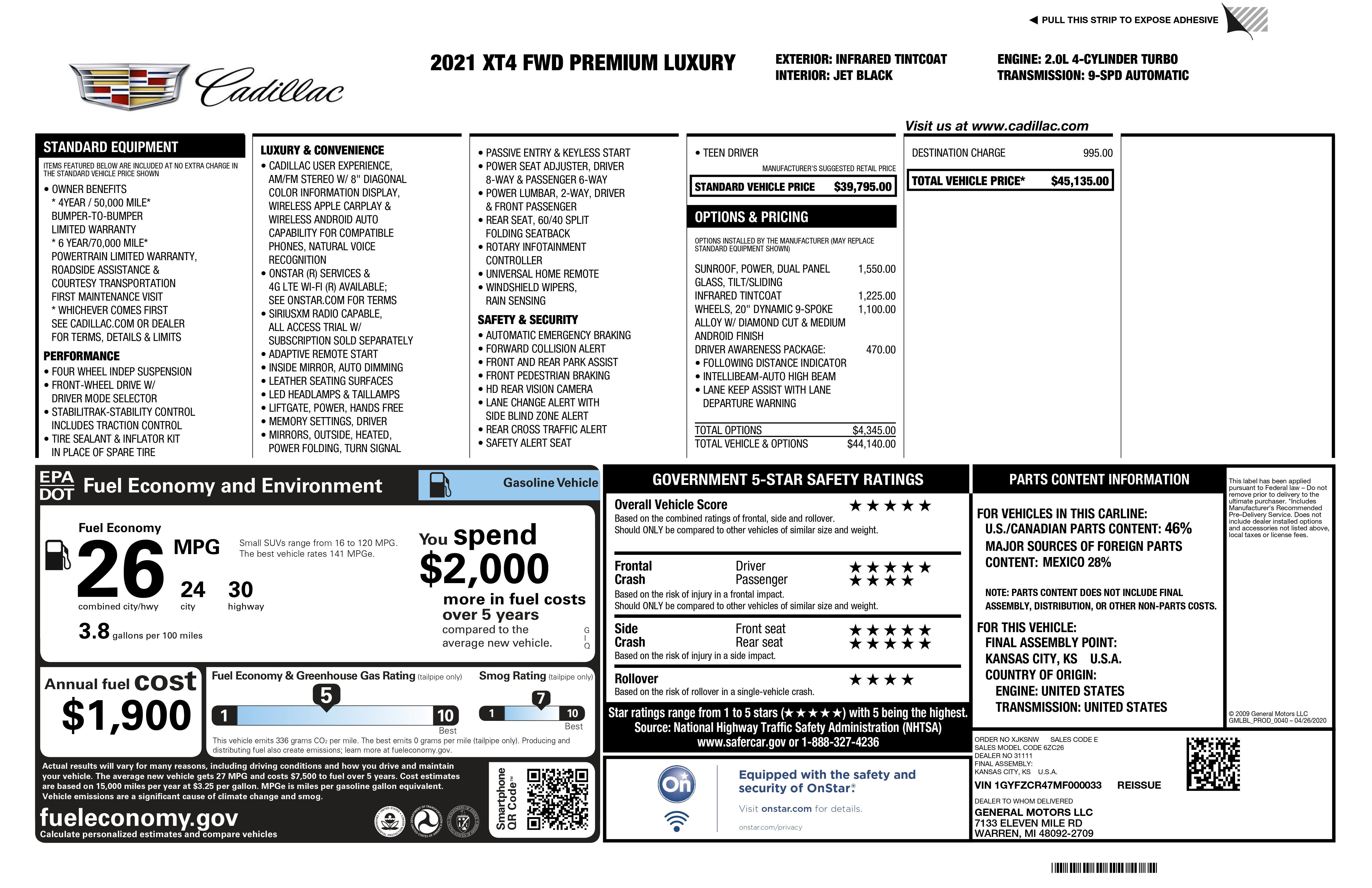 2021 Cadillac XT4 FWD Premium Luxury