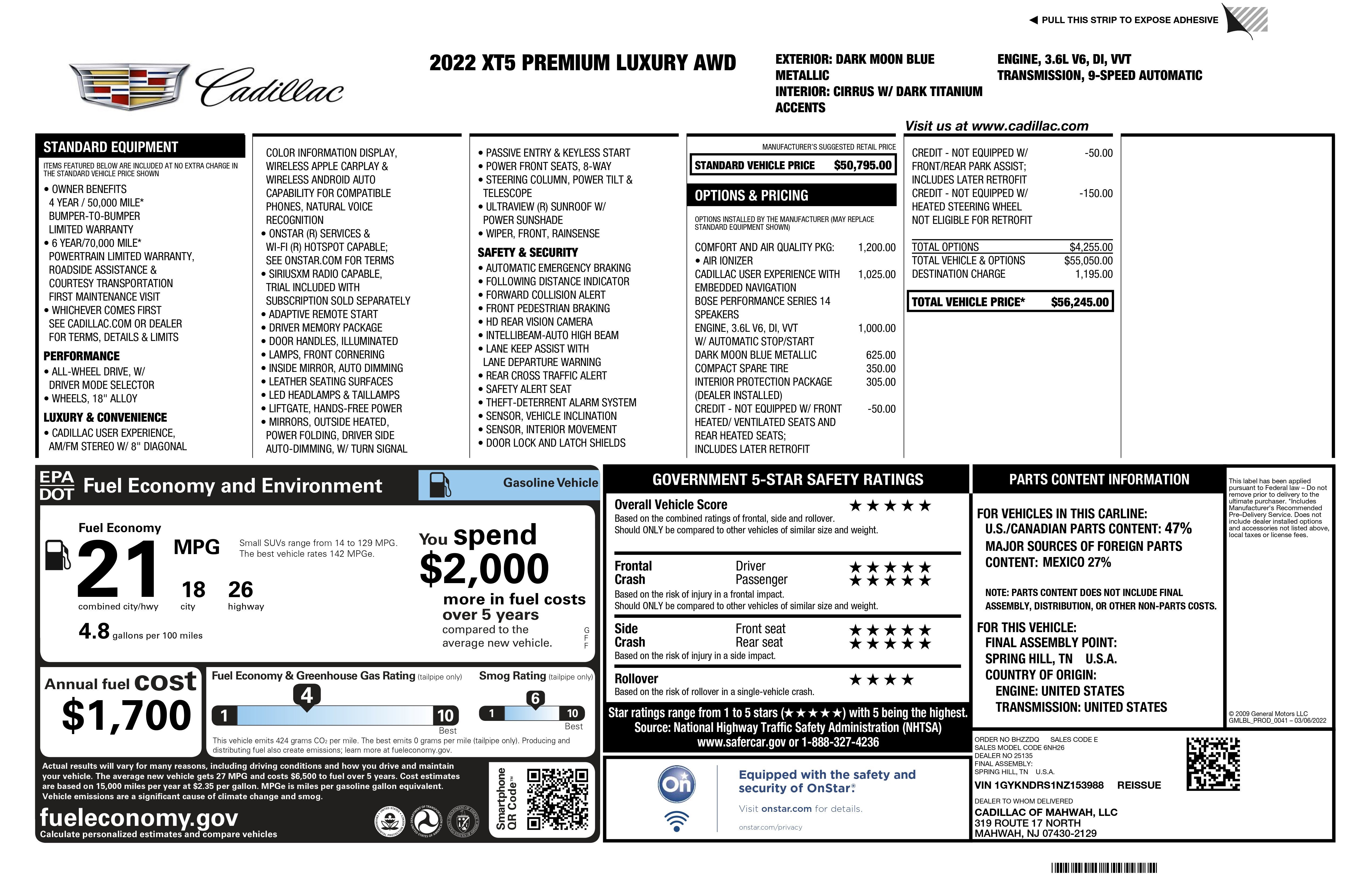 2022 Cadillac XT5 AWD Premium Luxury