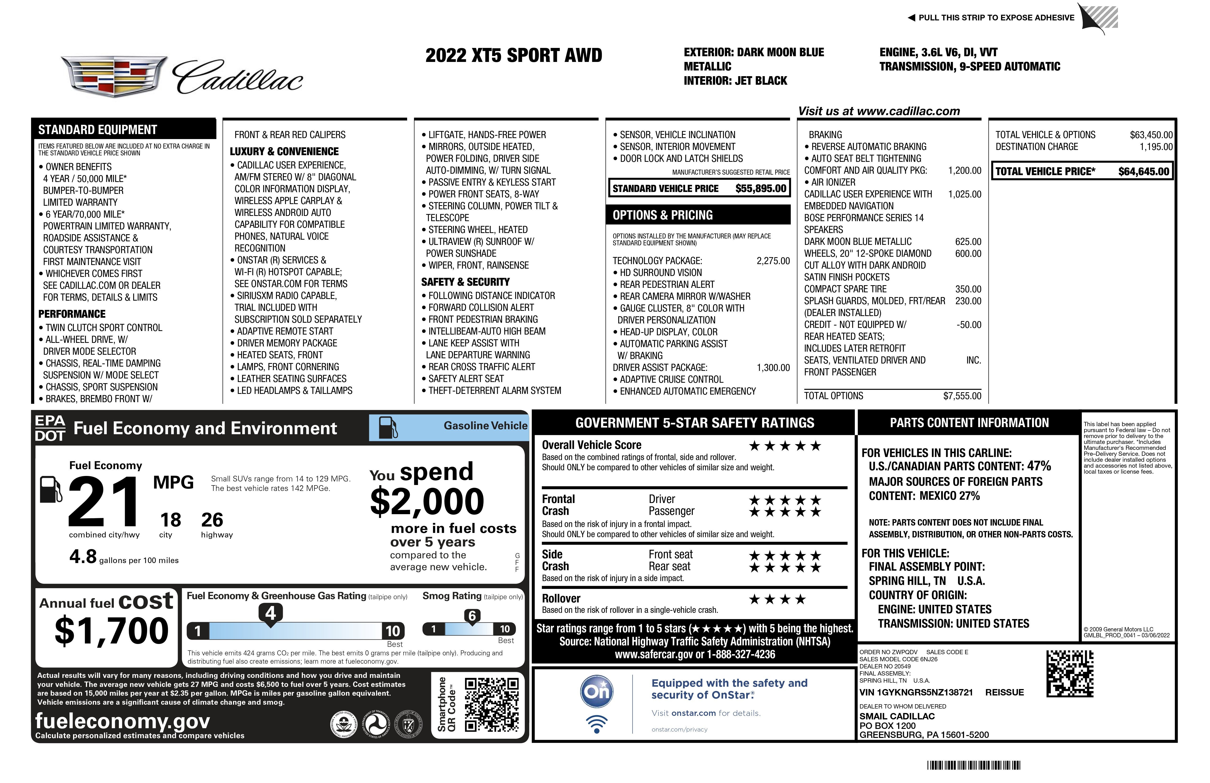 2022 Cadillac XT5 AWD Sport